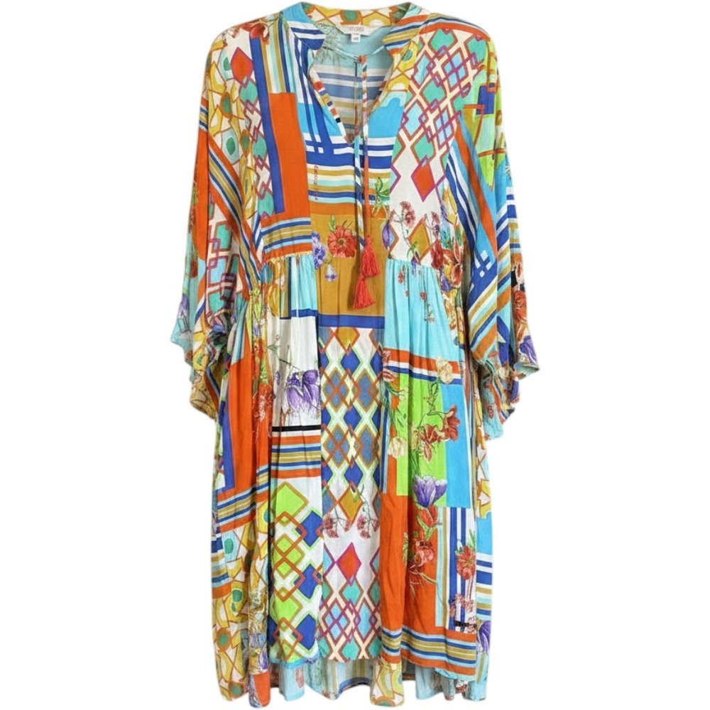 Johnny Was Mixi‎ Short Kaftan Dress CSW0221A-N Multi Geometric Floral M